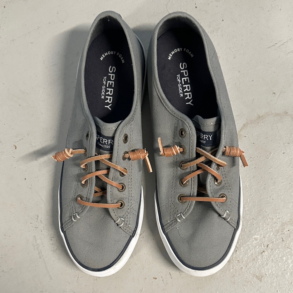 Sperry Gray Canvas Shoes with Beige Laces